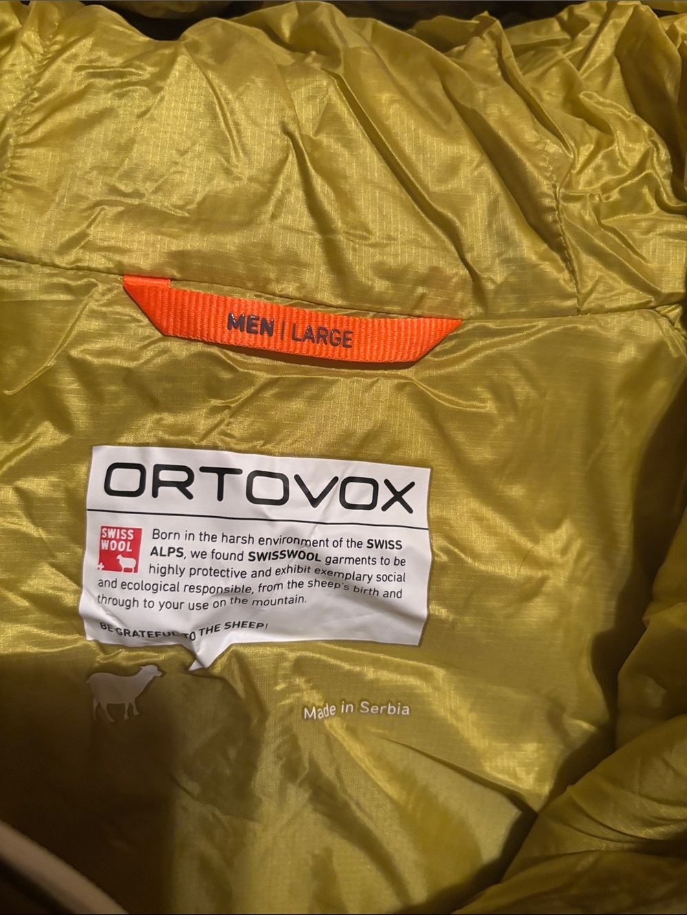 Men's Ortovox Olive & Lime Hooded Swisswool Jacket Size Large - Picture 2 of 7